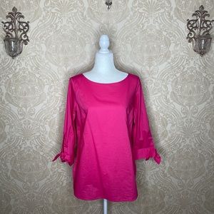 Talbots magenta 3/4 tie sleeve boat neck blouse